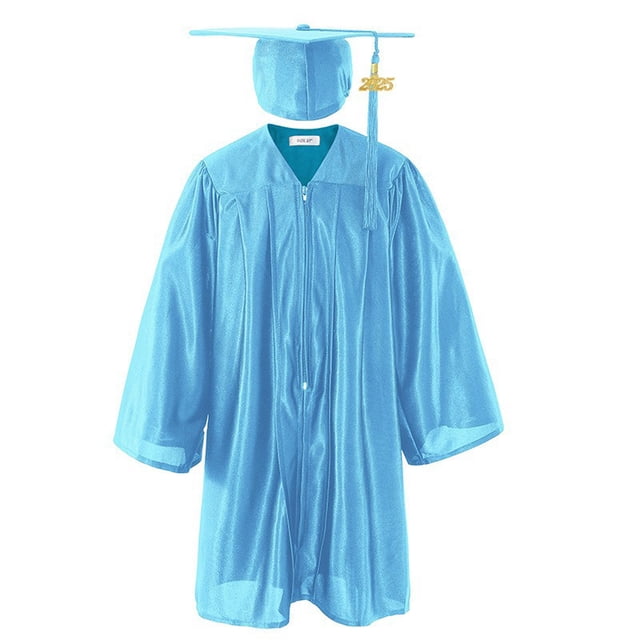 YUNAFFT Kids Graduation Gown Set Shiny Polyester Academic Dress with Cap 3-10Y