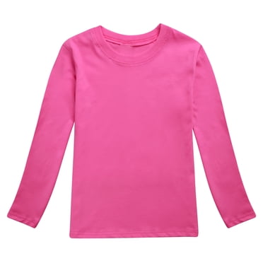 GDREDA T-Shirt Graphique pour Fille T-Shirt pour Tout-Petits Garçons Filles Automne Manches Longues Imprimés Unis T-Shirt Hauts Rose Vif,10-11 Ans