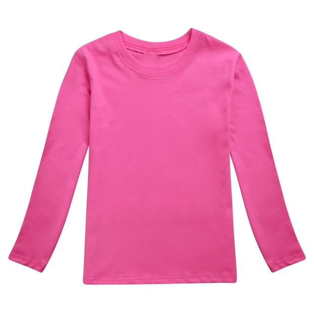 PMVFHDE T-Shirt à Manches Longues pour Enfants Garçons Filles Automne Printemps Col Rond T-Shirt Hauts, Rose Vif, 6-7 Ans