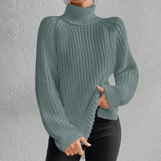 Dvkptbk Chandails pour Femmes Mode Femmes Manches Longues Chandail Col Roulé Décontracté Hauts de Chandail Vêtements en Liquidation