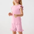 thumbnail image 2 of Toddler Girls Summer Short Sets Cotton Rib Knit Outfits Short Ruffle Cap Sleeve Tees T-Shirt Tank Tops + Skorts 2PC Sets Pink 3-4 Years, 2 of 8