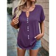 thumbnail image 4 of Birdeem Womens Summer Solid Color V-Neck Button Top Short Sleeve Lapel Shirt, 4 of 8