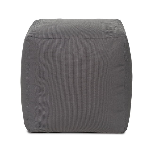 Gouchee Home Cube Soleil Outdoor/Indoor Charcoal Ottoman Pouf, a 16-inch cube upholstered in water-repellent, fade-resistant Olefin fabric with high-density polystyrene bead filling, lightweight and versatile for use as a footrest, extra seat, or side table indoors or on patios.