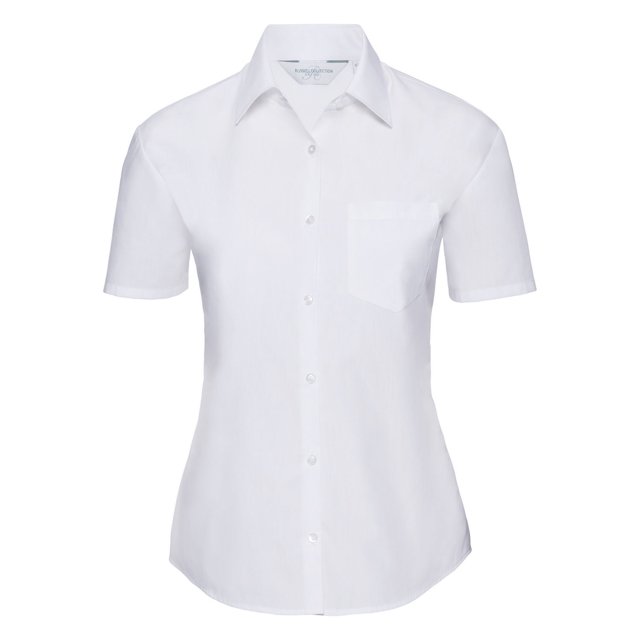 Russell Collection Chemise Popeline à Manches Courtes en Poly-Coton Entretien Facile pour Dames/femmes