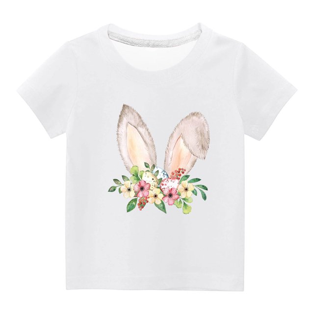Penkiiy T-Shirts de Pâques pour Enfants Tout-Petits Garçons Filles Mode Pâques Imprimé Oreilles de Lapin Col Rond Imprimé Manches Courtes Haut 9 Ans Blanc