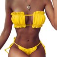 thumbnail image 1 of Gupgi Womens Solid Color Swimming Set, Bandage Bikini Top + Lace Up Briefs, 1 of 5