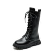 thumbnail image 4 of XIMIN Girls PU Leather Mid Calf Ridding Boots Lace Up Non Slip Combat Boots Fashion Waterproof Side Zipper Punk Goth Boot Fall Winter Boots, 4 of 9