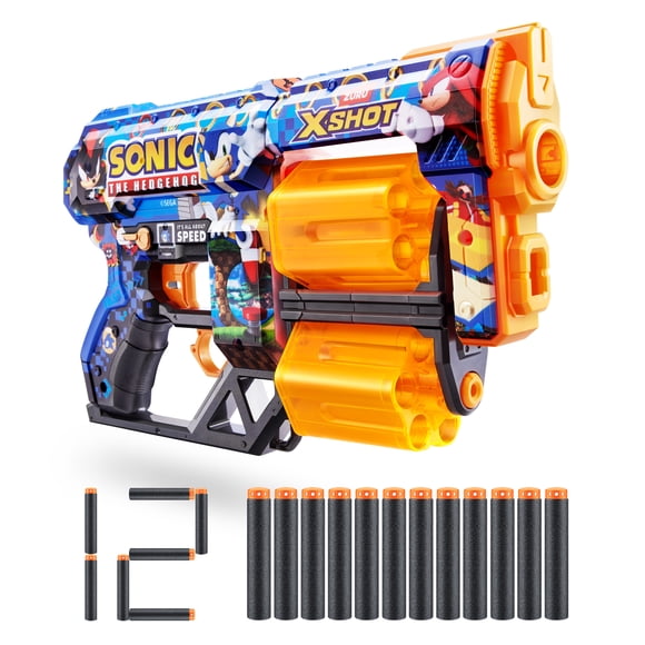 XSHOT SKINS DREAD Mega Sonic, Sonic The Hedgehog Blaster (12 Air Pocket Technology Darts) by ZURU