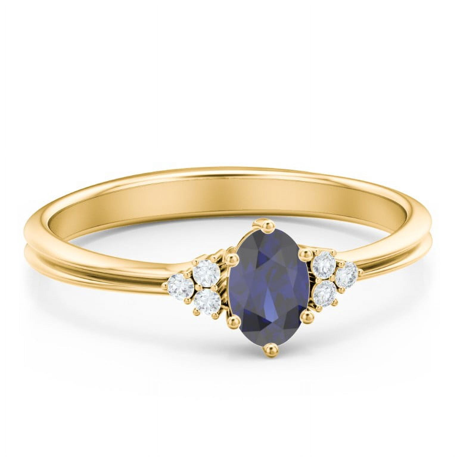 Birthstone Oval Ring with Shoulder Accents - Blue Sapphire (September)