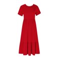 thumbnail image 3 of Penkiiy Robe d'Été Décontractée pour Femme à Manches Courtes, Col Ras du Cou, Robe Longue Fluide à Étages pour la Plage avec Poches, P Rouge, 3 of 5