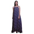 thumbnail image 1 of Bimba Bleu Royal Feuilles Florales et Imprimé Vêtement de Nuit pour Femmes Longue Robe Maxi à Bretelles Spaghetti Tenue de Sommeil Robe Medium, 1 of 5