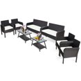 thumbnail image 1 of Topbuy 8 Pièces Patio Rotin Canapé Ensemble Conversation Ensemble avec Table en Verre Trempé Blanc, 1 of 5