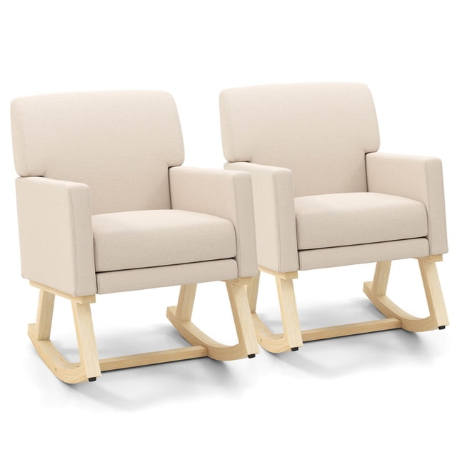 Costway Set of 2 Costway Upholstered Rocking Chair with Widened Backrest Machine-washable Seat Cushion Cover