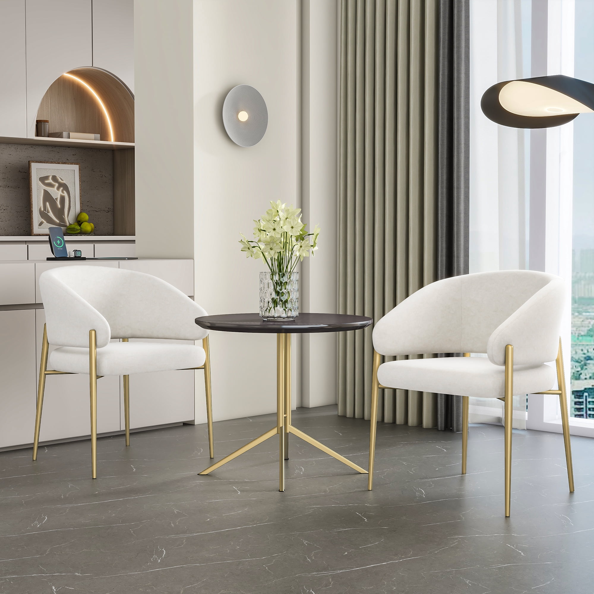Ensemble de 2 chaises de salle à manger modernes Noble House, revêtues de tissu, pour cuisine, couleur beige