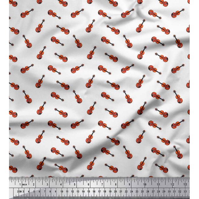 Soimoi Moss Georgette Fabric Guitar Musical Instrument Fabric Prints by Yard 42 Inch Wide