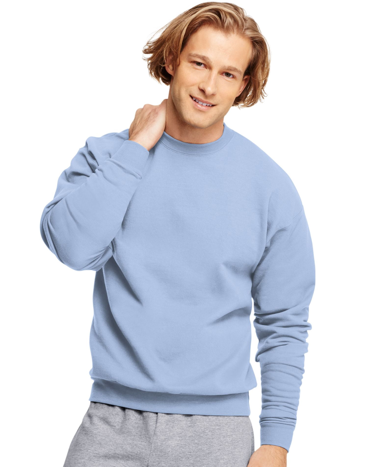 Hanes Mens ComfortBlend EcoSmart Crew Sweatshirt - Best-Seller, M, Light Blue