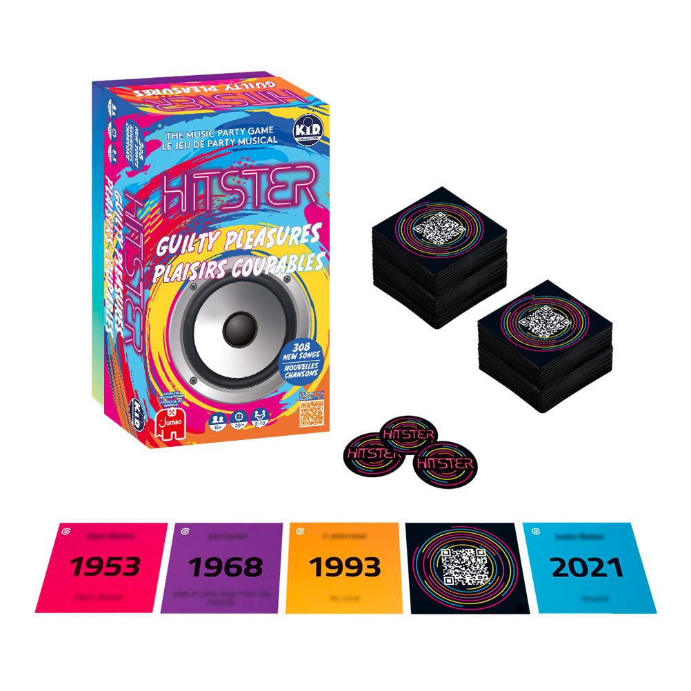Hitster Plaisirs Coupables – Jeu de société musical | Plus de 300 chansons cultes | Crée ta ligne du temps | 2 à 20 joueurs | 16 ans+ | 30 à 60 minutes