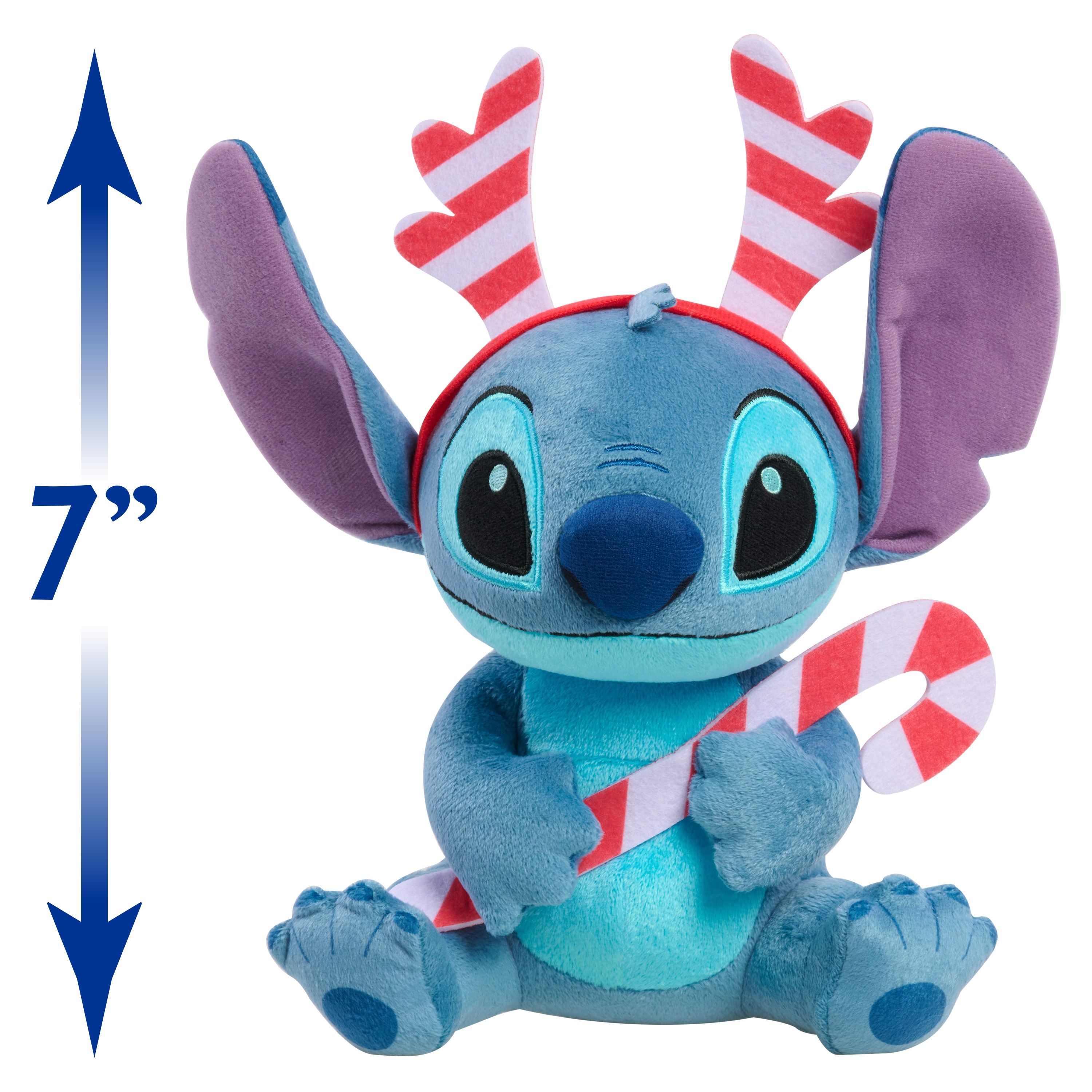 Disney Stitch Holiday Small Plush Toy, 18 cm Stitch in a Plaid Christmas Hat, Kids Toys by Just Play, Ages 2+