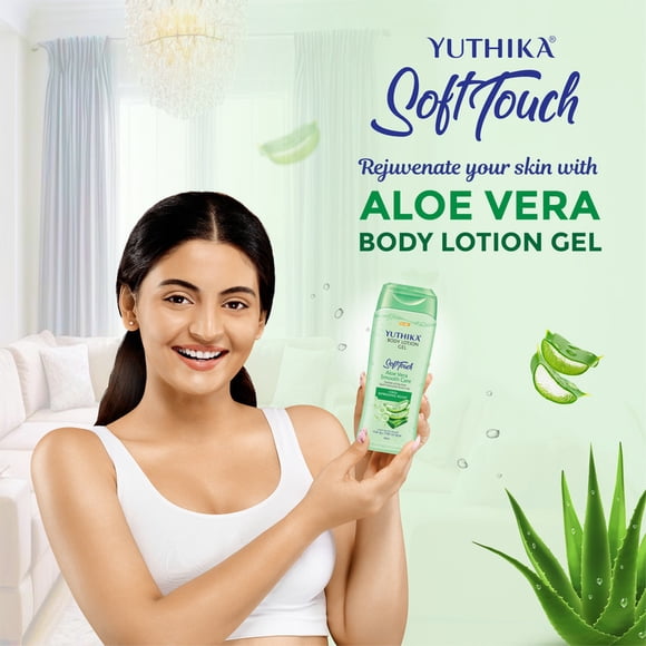 Yuthika Lotion pour le Corps Gel Rafraîchissant Aloe Vera 300 ml, Lotion pour le Corps Gel Toucher Doux pour l'Été, l'Hiver, Légère Hydratation pour le Visage et Tous les Types de Peau