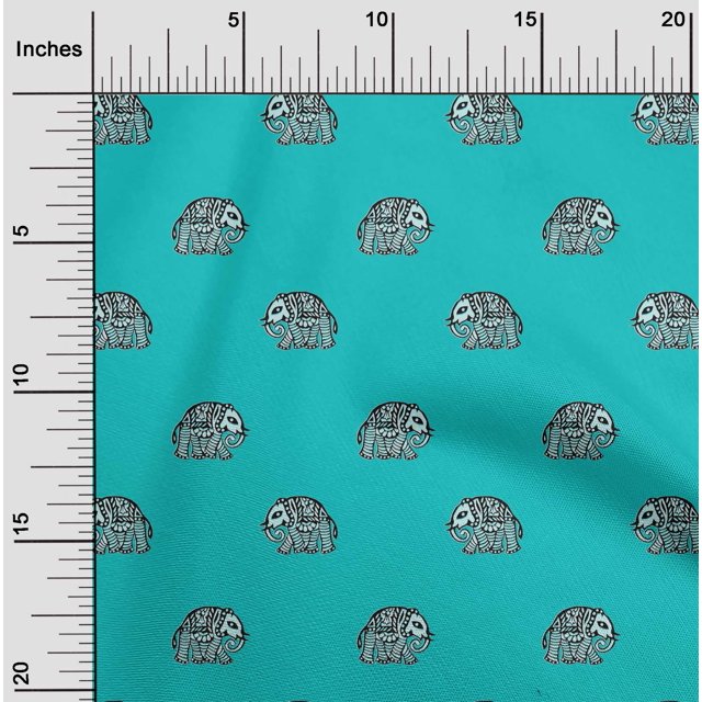 oneOone Silk Tabby Fabric Elephant Block Print Fabric By Yard 42 Inch Wide