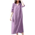 thumbnail image 2 of Robe d'Été pour Femmes 2024 Mode Grande Taille Robe Décontractée Col en V Manches 3/4 Couleur Unie Ample Robes en Coton Rabais de 50 % Liquidation!, 2 of 6