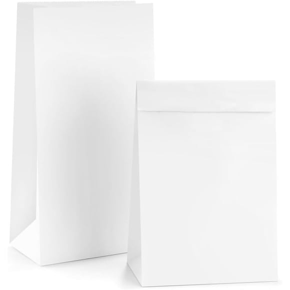 BagDream Paper Lunch Bags 12lb 100Pcs Kraft White Paper Bags Bulk, Bread Bags Paper Snack Bags 7x4.5x13.75 Inches Kraft Sack Lunch