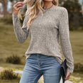 thumbnail image 2 of PEZHADA Chandails pour Femmes en Liquidation, Chandails à Enfiler pour Femmes Col Rond Rayé Mat Chandail Uni T-shirt à Manches Longues Chandails Haut Kaki, 2 of 4