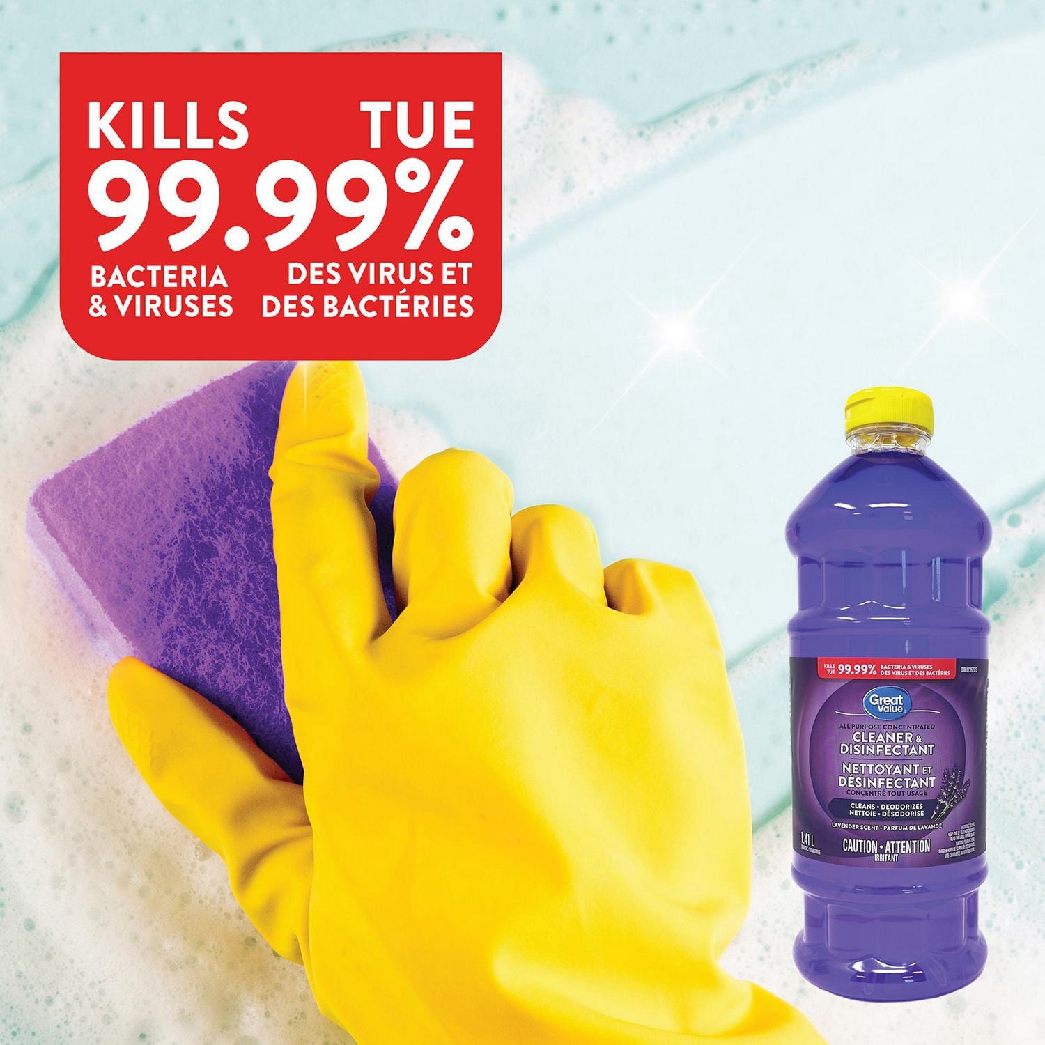 Great Value Nettoyant et Désinfectant Concentré Tout Usage, Parfum de Lavande, 1.4L