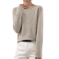 thumbnail image 2 of Dagegui Women's Sweaters Solid Crew Neck Long Sleeve Jumper Knit Base Layer Tops Fall Winter Pullover Tops Khaki,L, 2 of 6