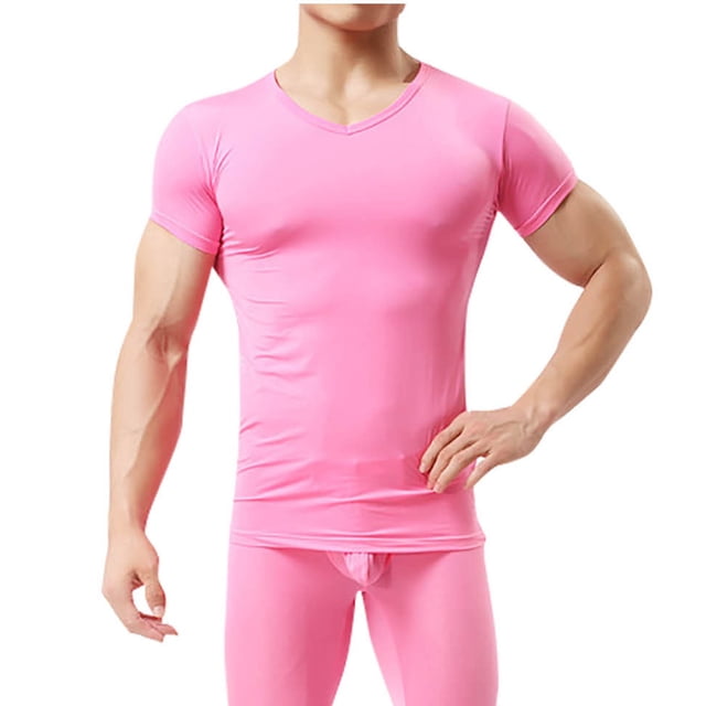 Fengqque Men’s Slimming Compression Body Shaper V-Neck for Back Support, Gynecomastia & Hernias Hot Pink S(S)
