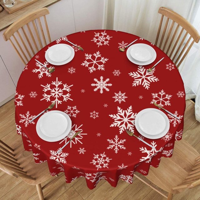 Tablecloth Christmas Red Snowflake Xmas Round 60 x 60 Inch Table Cover Polyester Stain and Wrinkle Resistant Table Cloth for Kitchen Dining Coffee Party