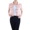 thumbnail image 1 of Womens Distressed Denim Button Up Sleeveless Crop Vest, Pink, X-Large, 1 of 5