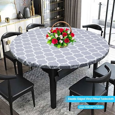 Nappe Ronde Imperméable - Nappe en Vinyle Élastique, Housse en Plastique Imperméable et Facile à Nettoyer pour une Utilisation Intérieure Et, JKODE