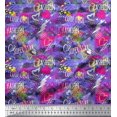 thumbnail image 1 of Soimoi Purple polyester Crepe Fabric Heart,Star & Fashion Text Print Fabric by the Yard 42 Inch Wide, 1 of 1
