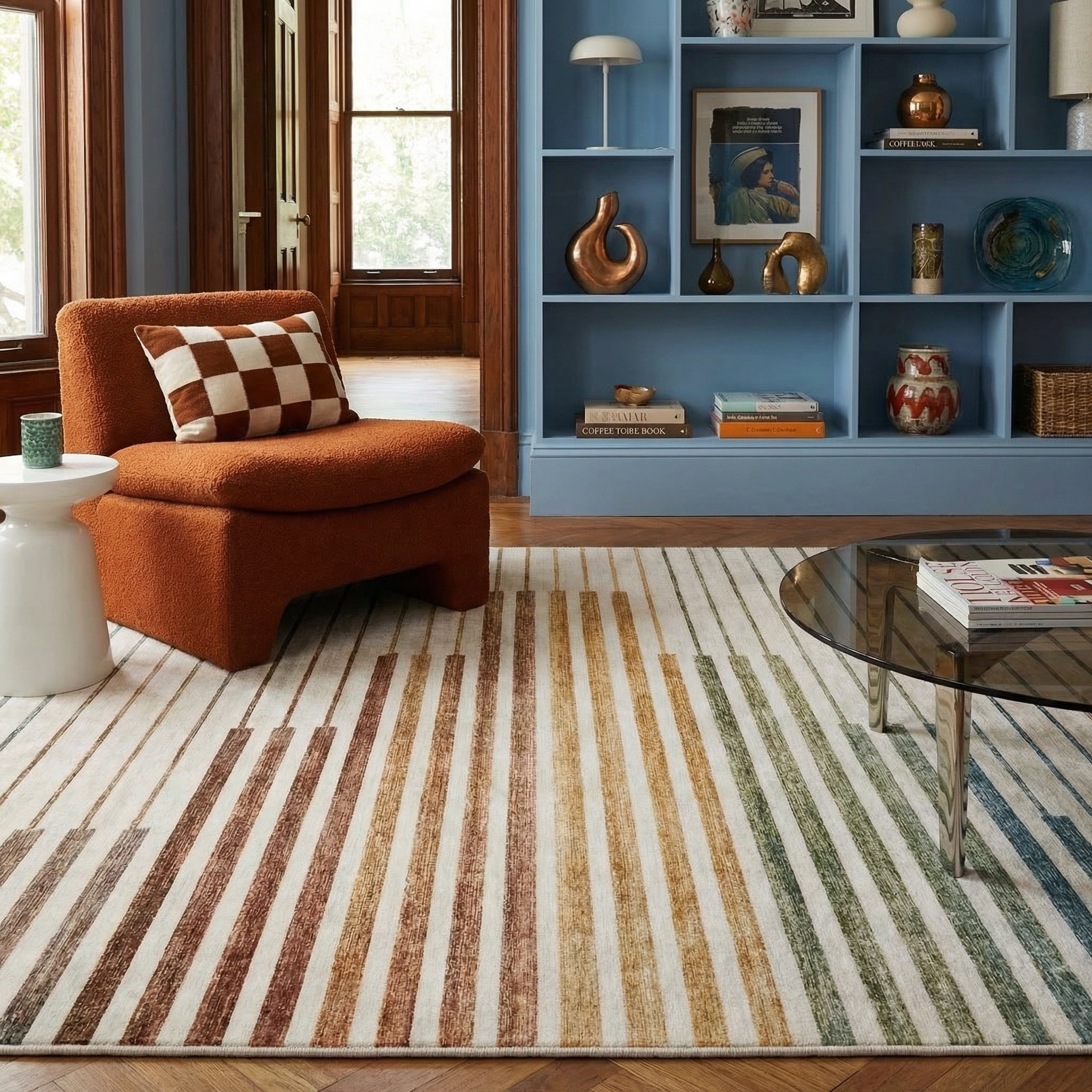 Rug Branch Eclipse Colorful Striped Rainbow Indoor Area Rug, White Beige, Abstract - Living Room, Bedroom, Dining Room, and Office