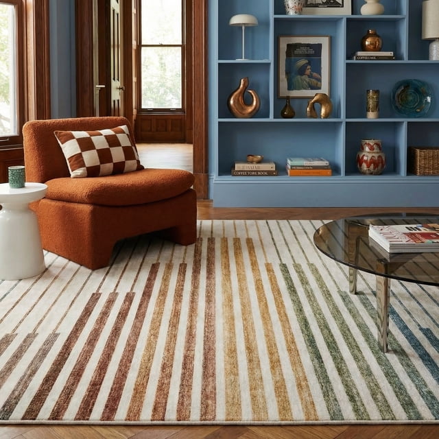 Rug Branch Eclipse Colorful Striped Rainbow Indoor Area Rug, White Beige, Abstract - Living Room, Bedroom, Dining Room, and Office