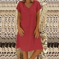 thumbnail image 3 of Cameland Robe d'Été Ample pour Femme à Col en V, Unie, à Manches Courtes, en Coton et Lin, 3 of 5