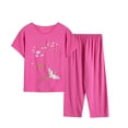 thumbnail image 1 of Penkiiy Ensemble de Pyjama Capri pour Femmes, Manches Courtes, Ensembles de Détente, Haut de Nuit et Capri, Ensemble de Pyjama 2 Pcs, 3TG, Rose Vif, 1 of 1