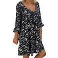 thumbnail image 1 of Women Ladies Loose Plus Size Print Long Sleeve V neck Mini Dress, 1 of 6