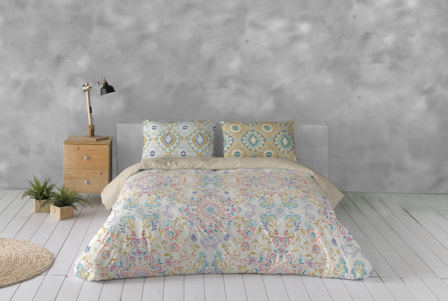 Gouchee Home Ero King Duvet Cover Set – 3-Piece Reversible Floral Medallion Print Cotton Bedding
