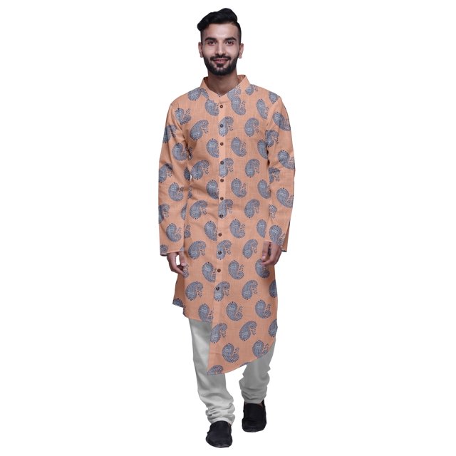 Atasi Printed Kurta Pajama For Men Asymmetric Style Casual Summer Clothing