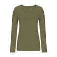 thumbnail image 4 of Chandails à Manches Longues pour Femmes Hauts Ajustés Col Rond T-Shirts Ajustés Hauts de Sortie T-Shirts Basiques Vert Olive, 4 of 6