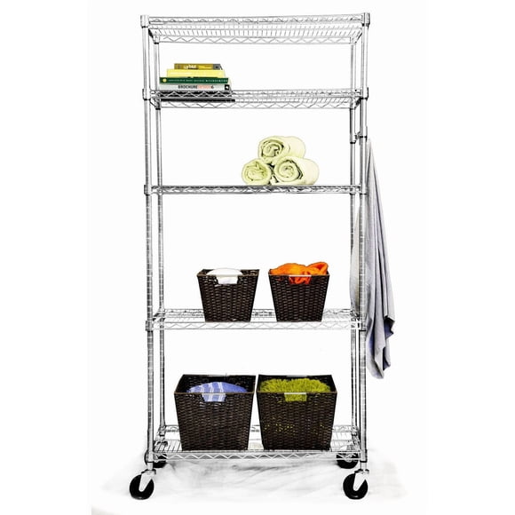 TRINITY - Étagère grillagée à 5 tablettes EcoStorage™ | 36 po x 18 po x 72 po |NSF | Avec roulettes | Chrome