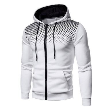 Ediodpoh Chandail à Capuchon pour Hommes d'Automne et d'Hiver de Loisirs Sportifs à Pois avec Fermeture Éclair et Poche Chandails à Capuchon pour Hommes Blanc G