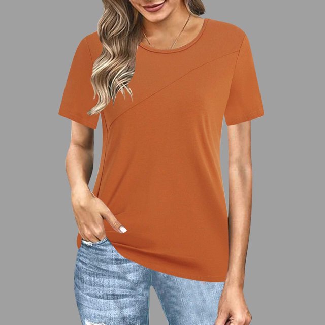 BVOFAR T-Shirts à Manches Courtes Décontractés pour Femmes, Couleur Unie, Col Rond, Été, Tendance, Coupe Ample, 2025