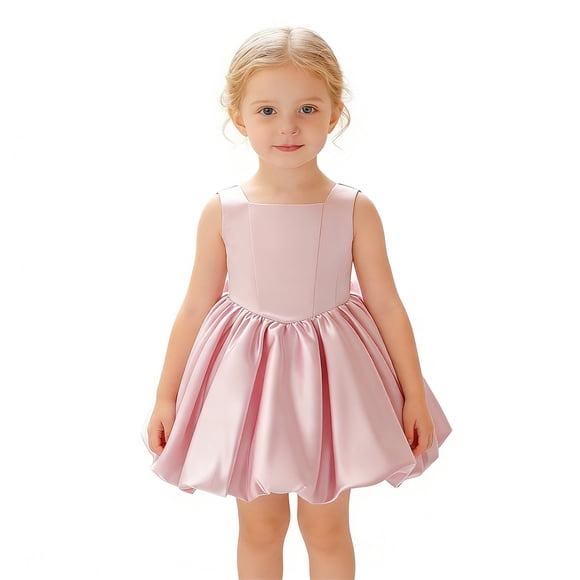 QHFBli Girls Formal Party Dress Bow Tie Tutu Sleeveless Gown For Toddler Pageant Performance Occasion Pink 6-9 Months