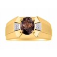 thumbnail image 1 of RYLOS Men's Rings 14K Yellow Gold Rings Classic Designer  9X7MM Oval Gemstone &  Diamond Ring Smoky Quartz June Birthstone Ring Size 9, 1 of 7