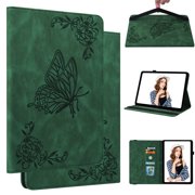 FJLBDE Case for Samsung Galaxy Tab A11 / Tab A9 8.7 Inch 2025/2023, Embossed Butterfly PU Leather Flip Wallet Cases Folio Pencil Holder Stand Cover, Green