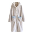 thumbnail image 3 of Meichang Women's Hood Robe Plush Fleece Long Sleeve Button Down Winter Bathrobe Soft Fuzzy Fluffy Cozy Knee Length Robe with Pockets, 3 of 10