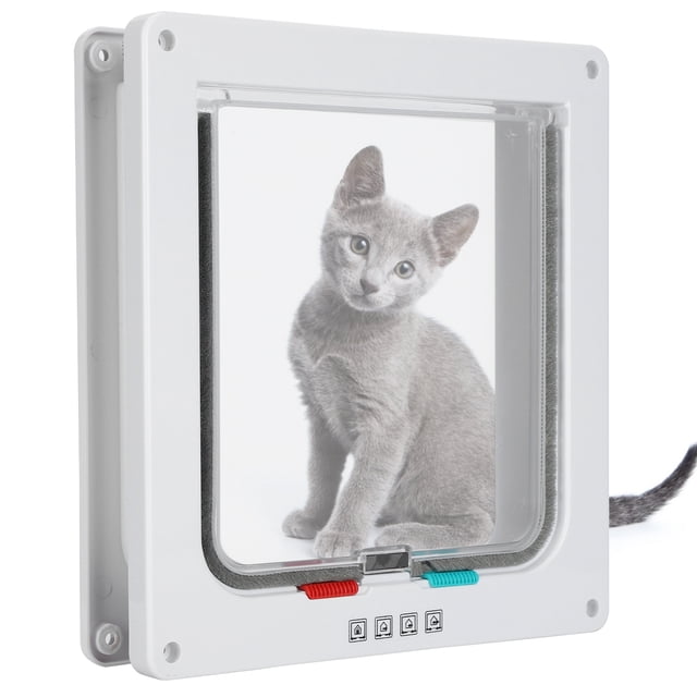 Porte Rabattable pour Chat, 4 Modes de Commutation Porte Rabattable Étanche en Plastique Transparent pour Maison pour Intérieur et Extérieur Blanc, Marron
